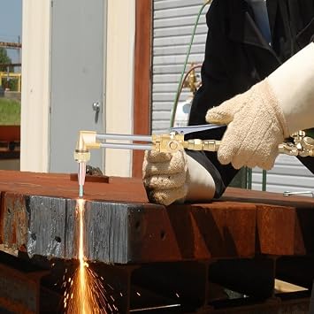 Oxy Acetylene Torch Kit, Portable Gas Cutting Welding Kit, Oxygen Acetylene Torch with 2 Welded Pipe and Cutting Nozzle (Red B)