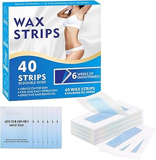 Wax Strips for Hair Removal,Waxing Strips,40 Face Wax Strips & 6 Calming Oil Wipes,Waxing Kit for Women,Facial Hair Removal for Women Face,Arms,Legs,Eyebrow,Upper Lip,Blue,40 Count (Pack of 1)