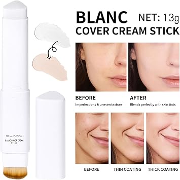 Colour Changing Foundation Stick 2-in-1 Hydrating Matte Coverage - Dual-Ended Cream with Built-in Brush for All Skin Types, Lightweight & Long-Lasting Pore-Blurring Non-Caking Formula (Tan)