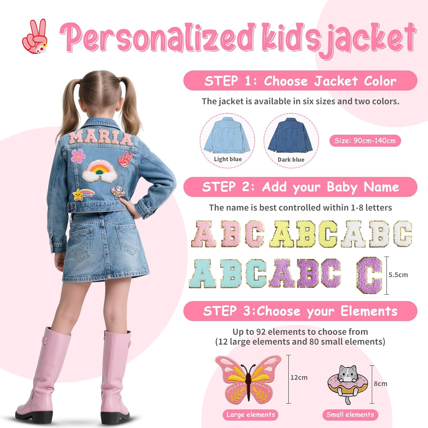 Personalized Kids Denim Jacket with Names, Custom Long Sleeve Jean Jacket for Girls Boys Toddler (1-8 Years) Clothes, Daily Outerwear Jacket, 1-8 Year Old Girl Boy Birthday Christmas Gifts - Image 5