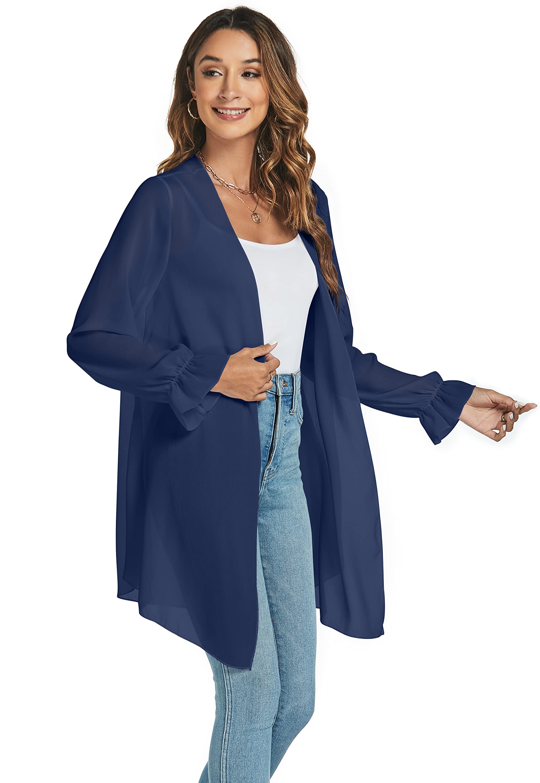 Cardigan Donna Lungo Kimono Leggero Elegante Boho Copricostume Mare Maniche Lunghe Casual Cardigan