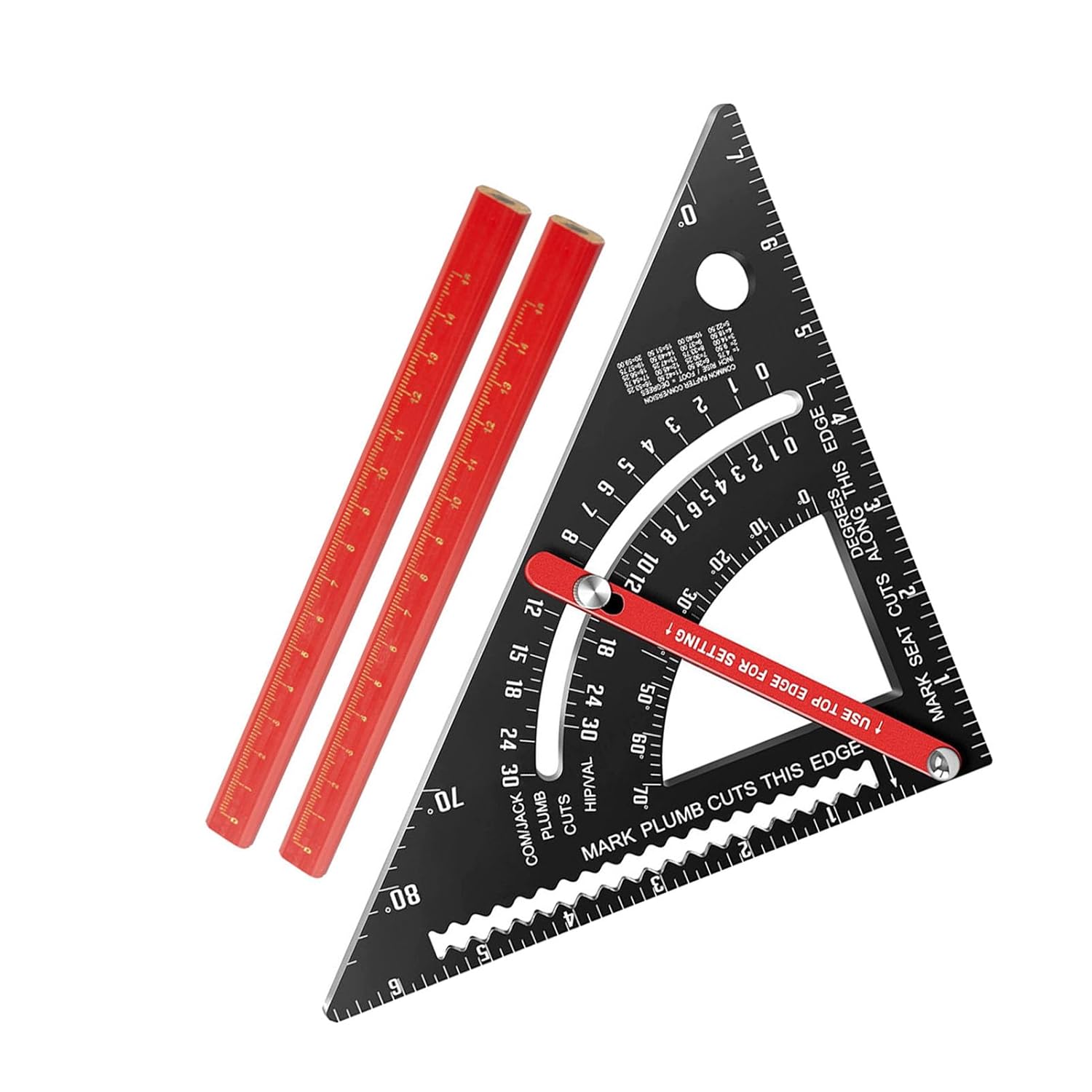 Pomya Carpenter 7 Inch, Rafter and Combination Tool Set, 80° Angle Measuring & Adjustable, Aluminum Alloy Triangle Ruler Rafter with 2 Pencils, Clear Scale, Imperial, Pomyahe9nqixyaf-12