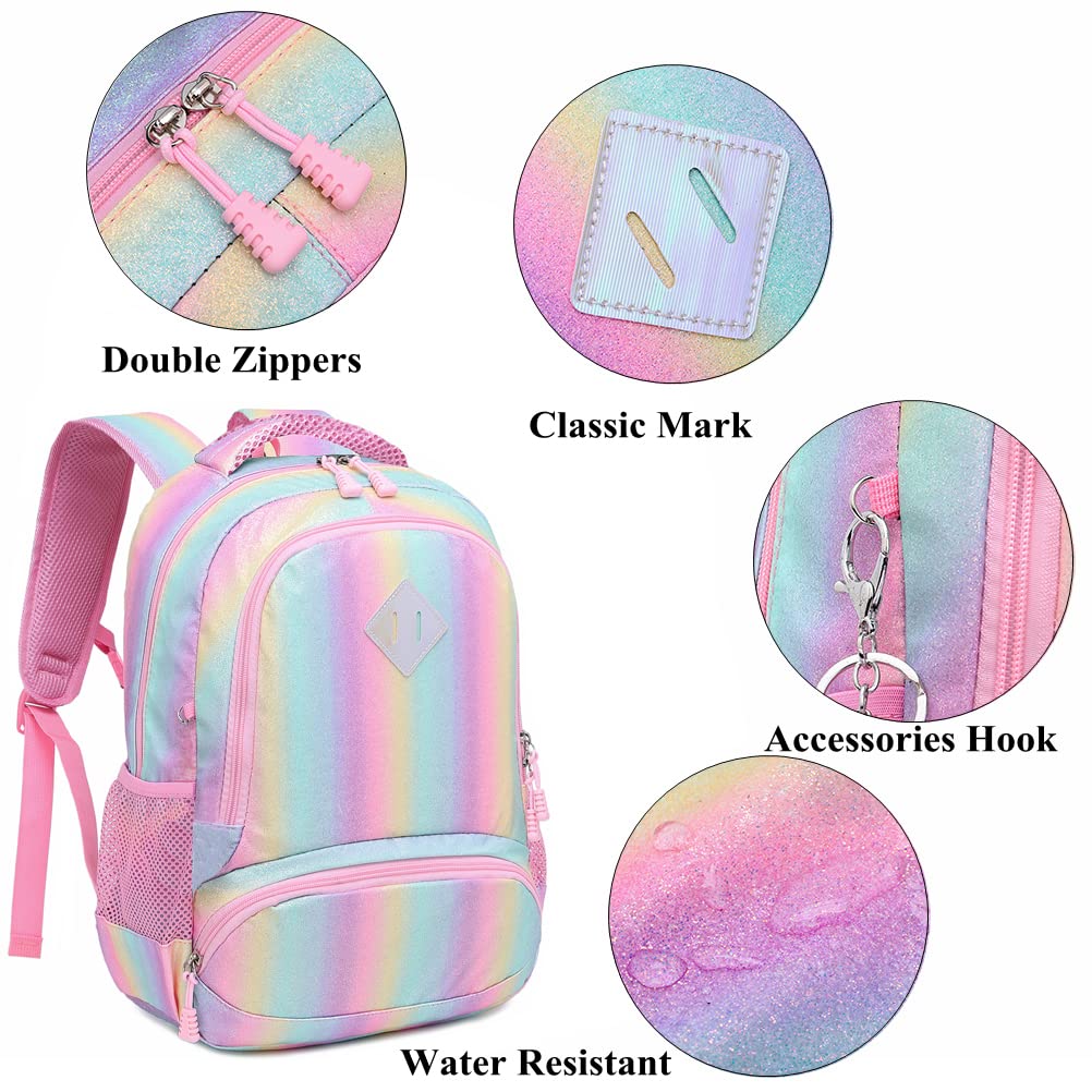 Sac à Dos pour Enfant Filles Multicolore Cartables École Primaire Super Léger Sacs Scolaires et Trousses 2 en 1 Sacs à Dos Rainbow Backpack