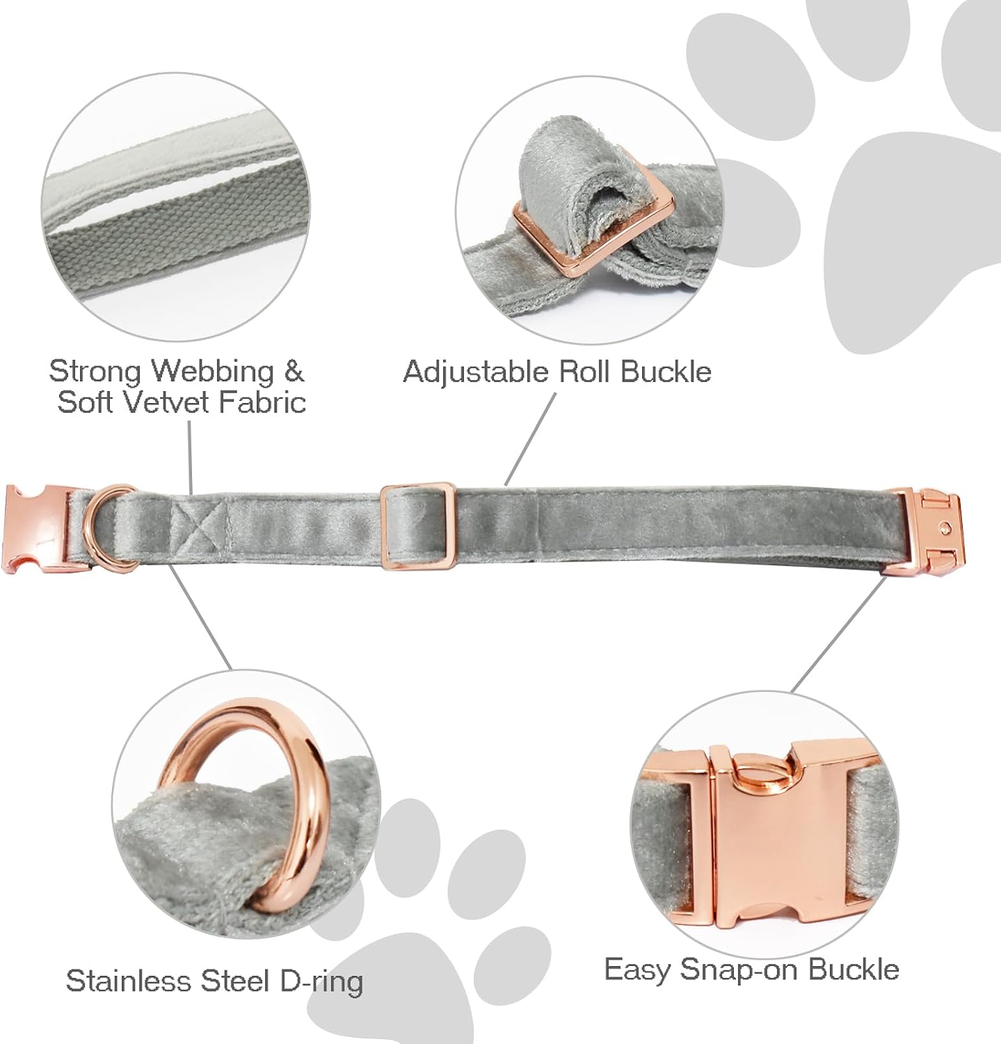 Bubblepup Velvet Dog Collar and Leash Set, Dog Collars for Small Medium Large Dogs Leash for Training & Walking image 2