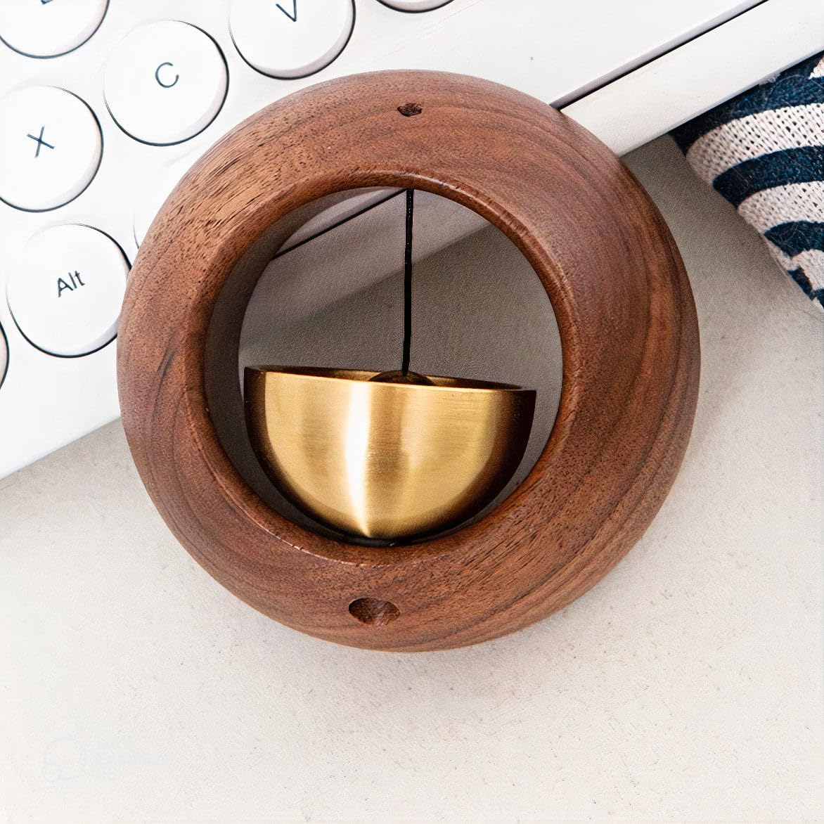 VOMANA Shopkeepers Bell, Door Open Chime, Decorative Hanging Jingle Bell for Doors and Refrigerators, Cute Magnetic Doorbell, Brass Hand Bell, Unique Gift (Walnut Round)