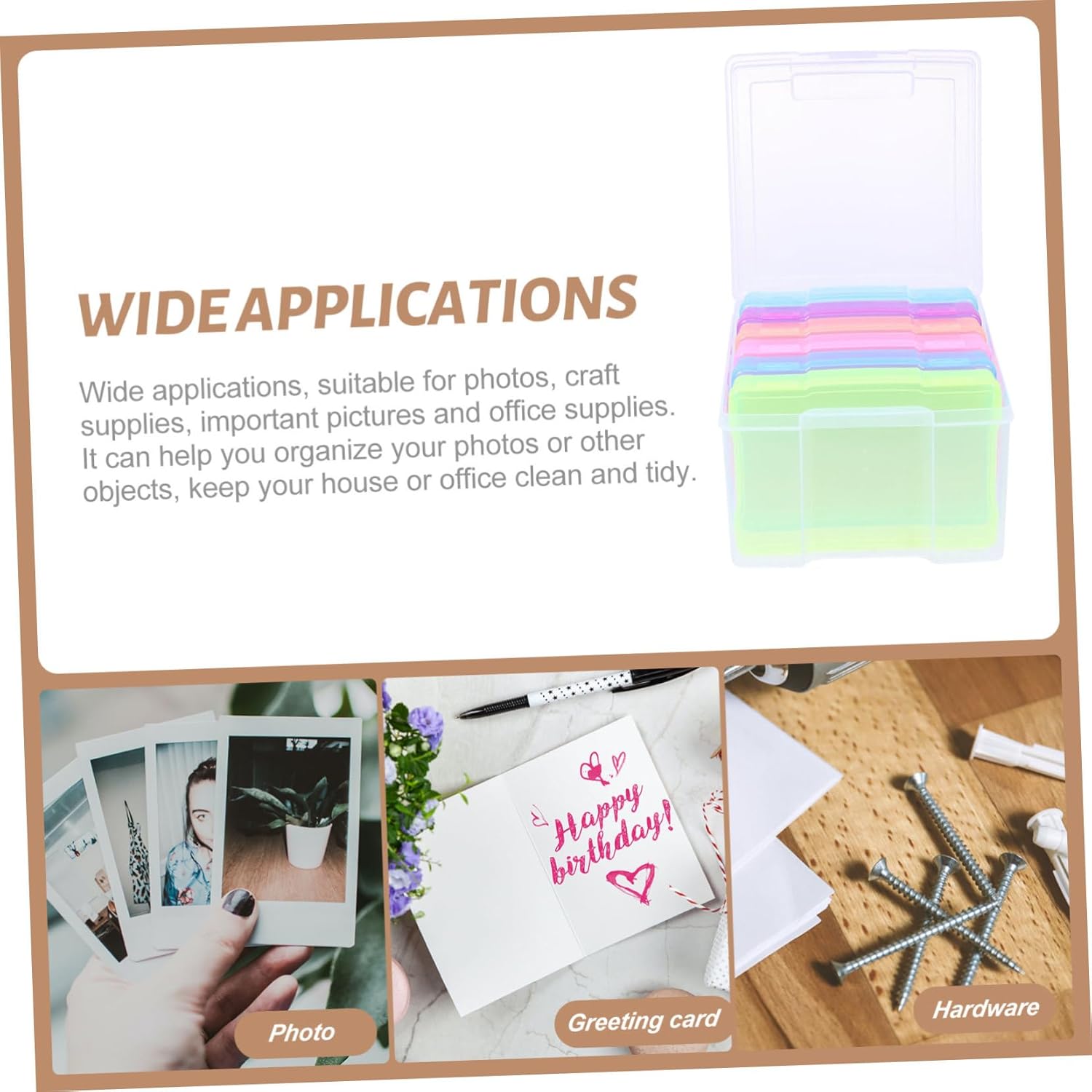 Luxshiny Classified Photo Storage Case 5x7 inch Multi-function Organizer Box Handle Plastic Photo Container for Pictures Greeting Cards and Craft Supplies