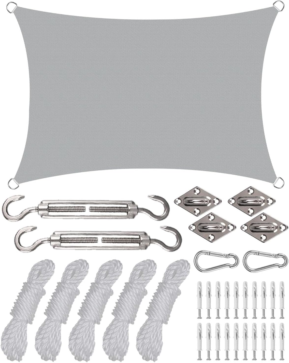 Rectangle Sun Shade Sail & Hardware Kit 420D Oxford Fabric Outdoor Shade Cloth Rectangle Block Canopy Garden Patio Awning Canopy Shade Cloth Tent Cover ( Color : Gray2 , Size