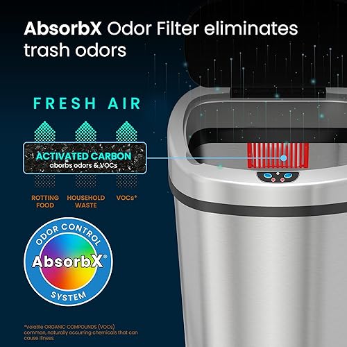 Miniatura 4 de iTouchless Cubo de basura con sensor 2.0 de 24 galones 91L con tapa de grado comercial automático de acero inoxidable sin contacto, filtro de olor