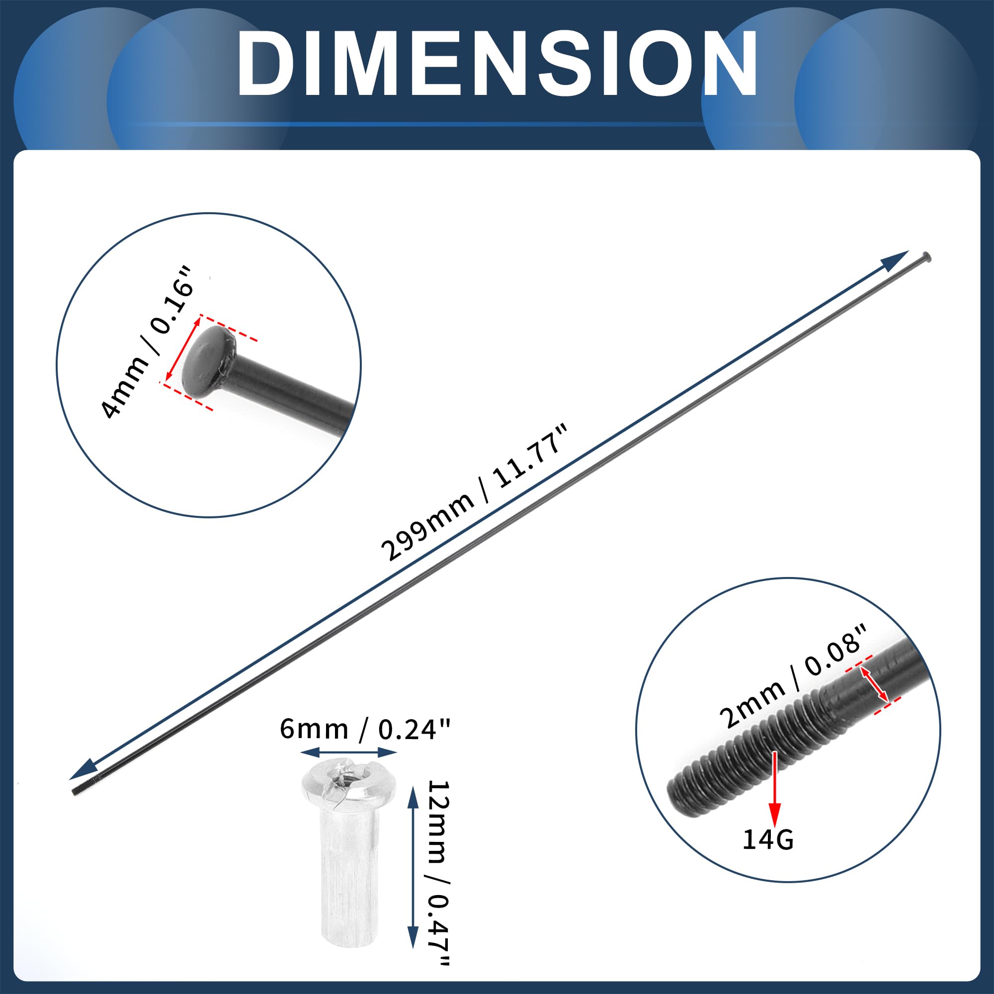 20 Stück 14G Fahrradspeichen Aus Carbonstahl Schwarz 299mm | 299mm Länge, 2mm Durchmesser, Verzinkte Nippel, 20 Nippel, Für Radaufbau, Progressive Hammertechnologie