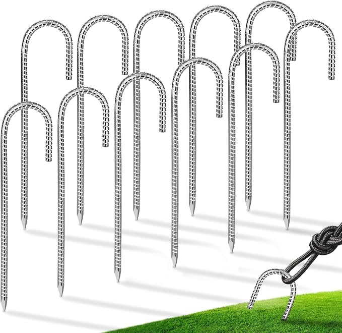 Lot De 10 Sardines D'Ancrage 30 Cm Acier Galvanisé Ø8 Mm - Piquets Tente, Trampoline, Bâche, Serre, Auvent Robuste Anti-Corrosion
