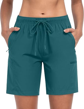 CHRLEISURE Womens Hiking Cargo Shorts, 7 Zipper Pockets Quick Lightweight Summer Shorts for Women Athletic Golf