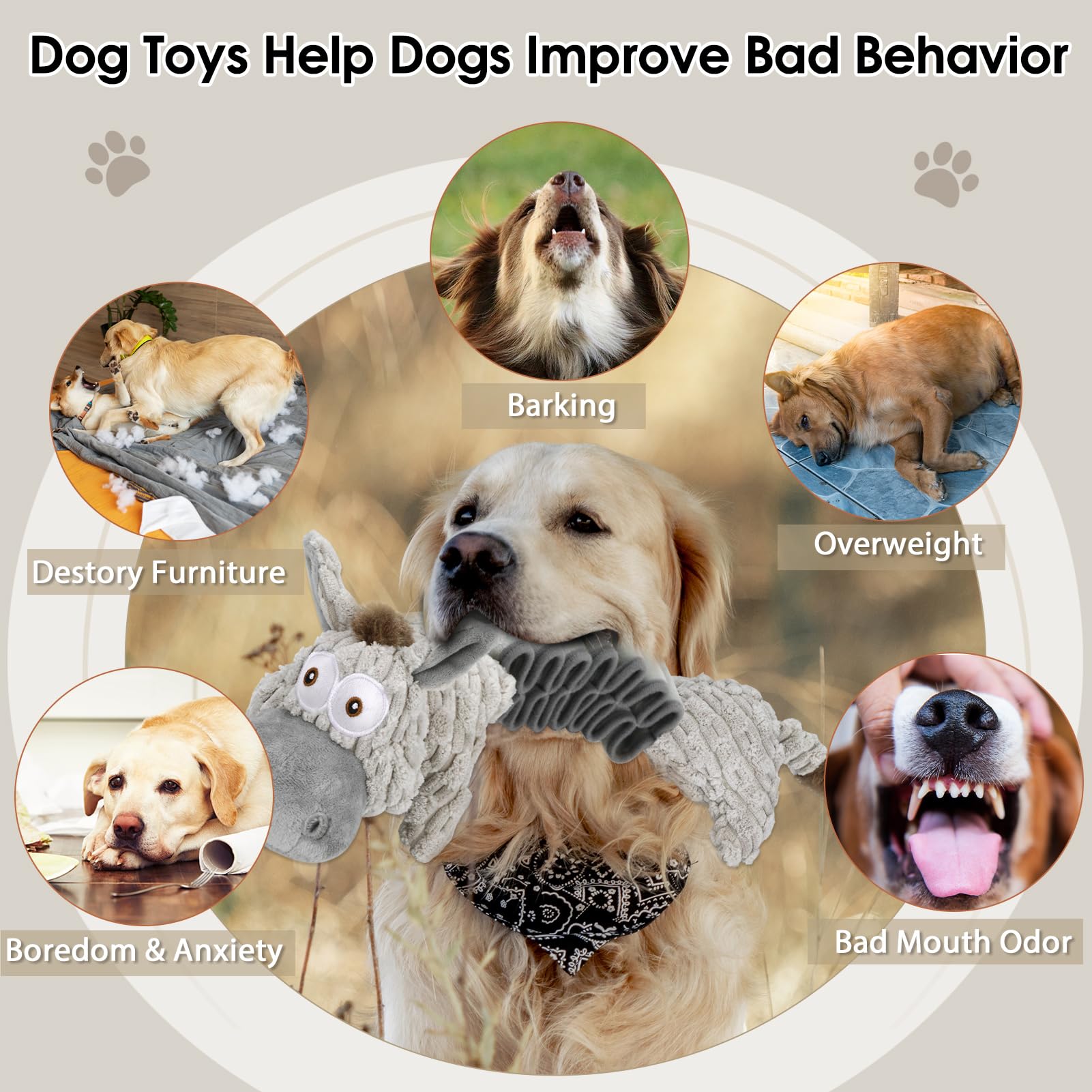 Juguetes chirriantes para perros grandes, diseño de animales de peluche con papel arrugado, juguetes masticables para perros pequeños, medianos y grandes