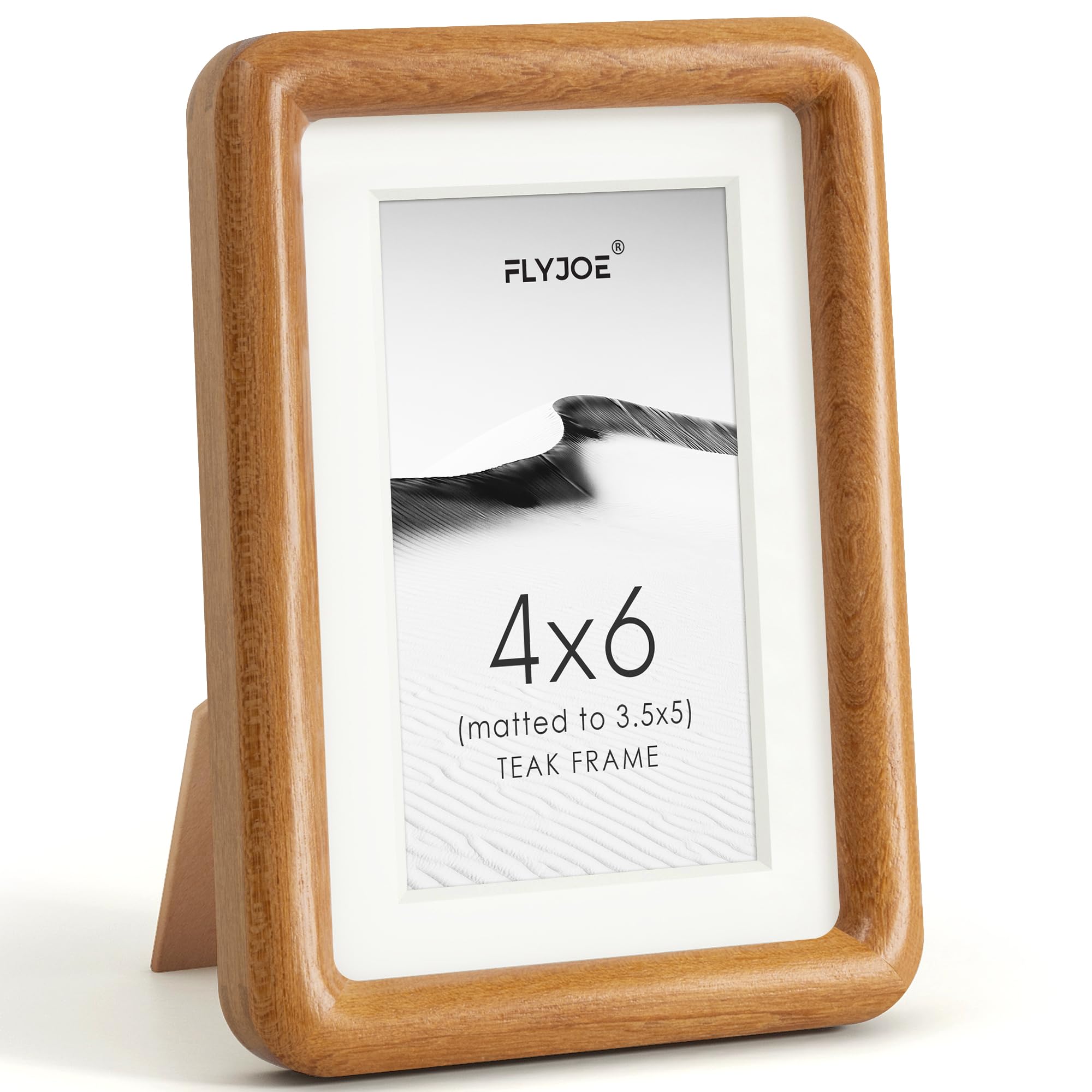 4x6 Picture Frame, Natural Solid Teak Wood Photo Frame, Rounded Corner