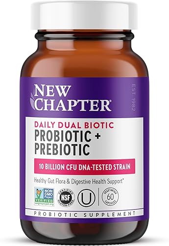 New Chapter Probiótico biótico dual diario + prebiótico para la digestión y la salud del microbioma, 100% vegano, sin soja, sin OMG, 60 unidades