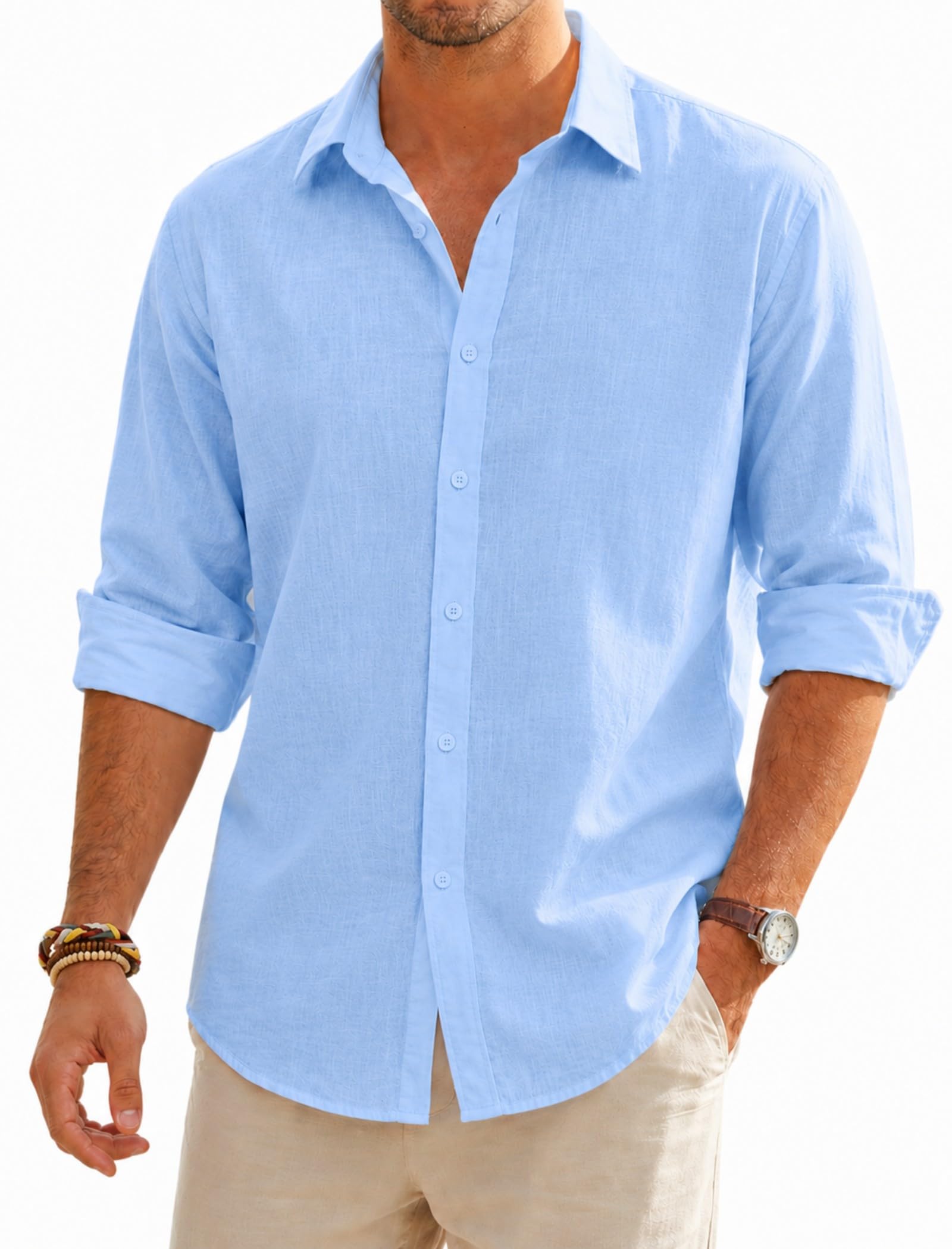 SEAYIJIA Leinenhemd Herren Langarm Baumwolle Leinen Hemden Freizeithemden Casual Strandhemd Regular Fit Sommerhemd