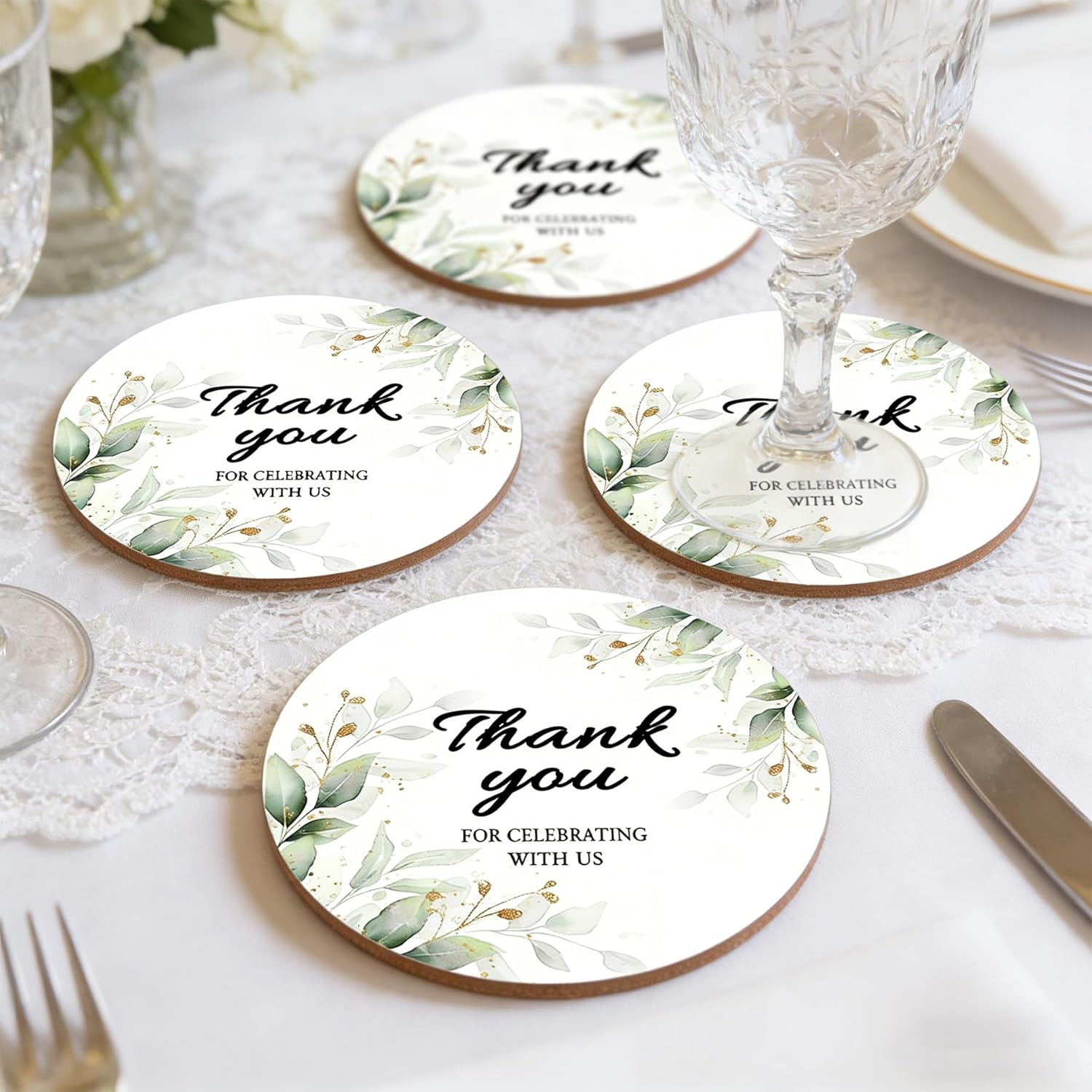 50 Set Wedding Favors for Guests Bulk - Cork Coasters Thank You for Celebrating with Us with Organza Bags, Rustic Wood Coaster Wedding Party Favors Guests Souvenirs Keepsakes for Bridal Shower Party
