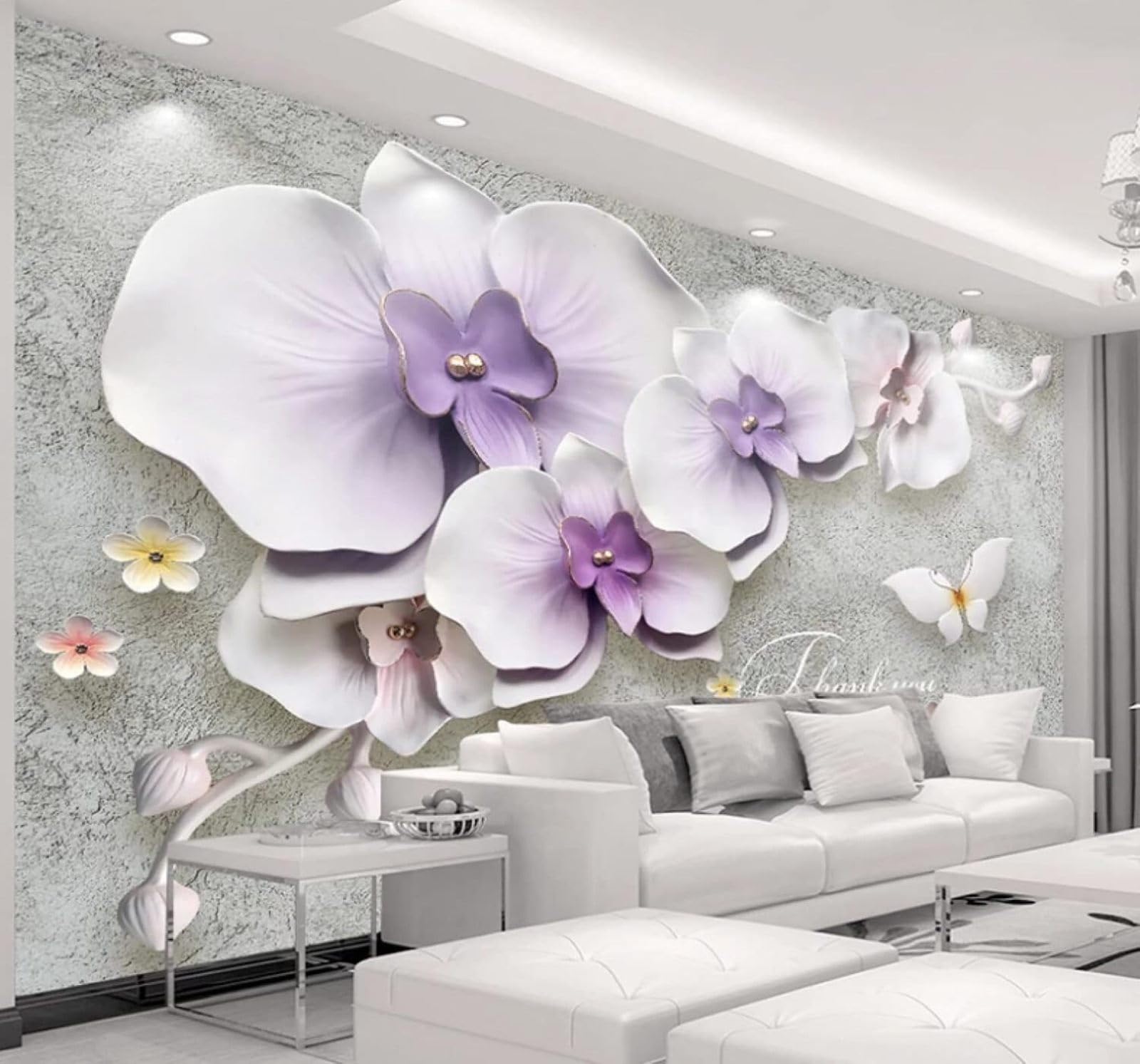 XLMING Relief Three Dimensional Purple Flowers Butterflies 3D Wallpaper Luxury Home Dining Decor Paste Sofa Living Room The Wall for Bedroom Mural-430cm×300cm