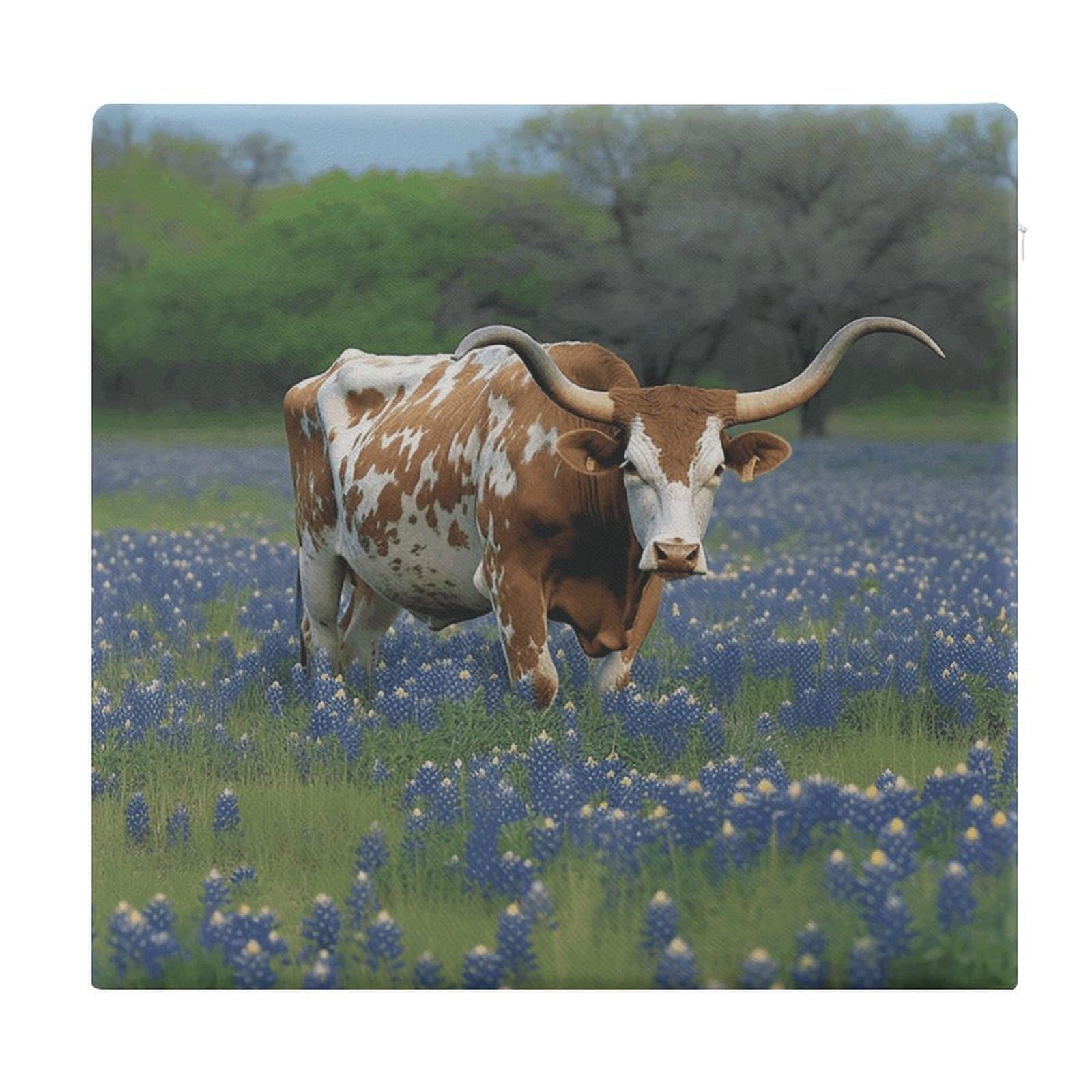 VstaDank Bluebonnet Longhorn Chair Cushion for Dining Chairs Breathable Square Chair Pads Non-Slip Seat Cushions Memory Foam Pad Floor Pillow for Meditation Or Yoga 13.8”x15”