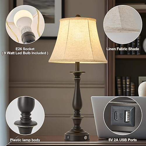 Miniatura 4 de AIDENOEY Juego de 2 lámparas de mesa tradicionales de 28.5 pulgadas, lámparas de mesa rústicas de granja para sala de estar, dormitorio, lámparas de