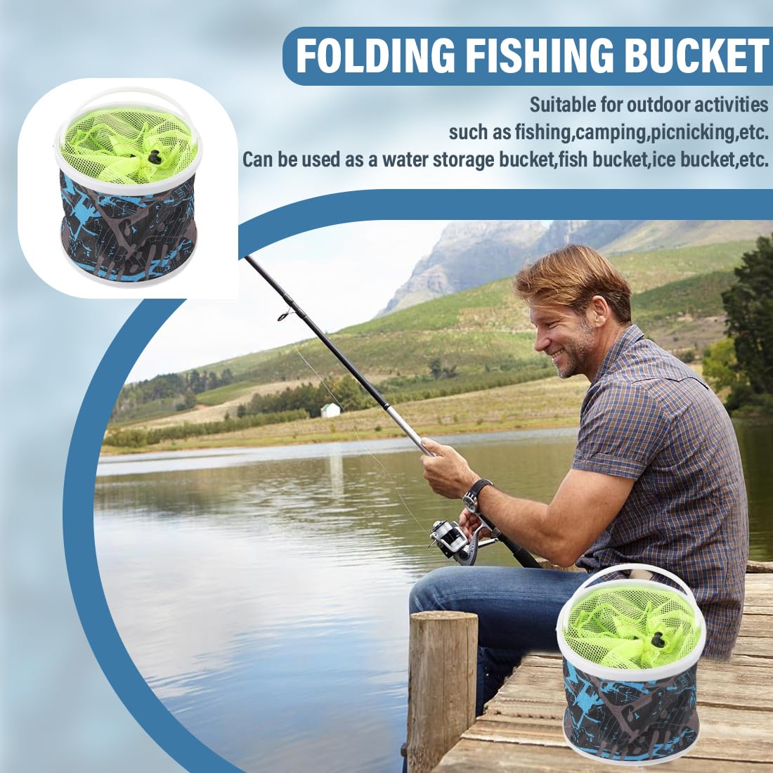 Secchio Pieghevole,Secchio da Pesca Pieghevole Portatile Multifunzionale - Secchio Pieghevole per lavabo-Contenitore dell'Acqua per la Pesca-Campeggio-Giardinaggio,Con rete fitta(7L, Modello casuale)