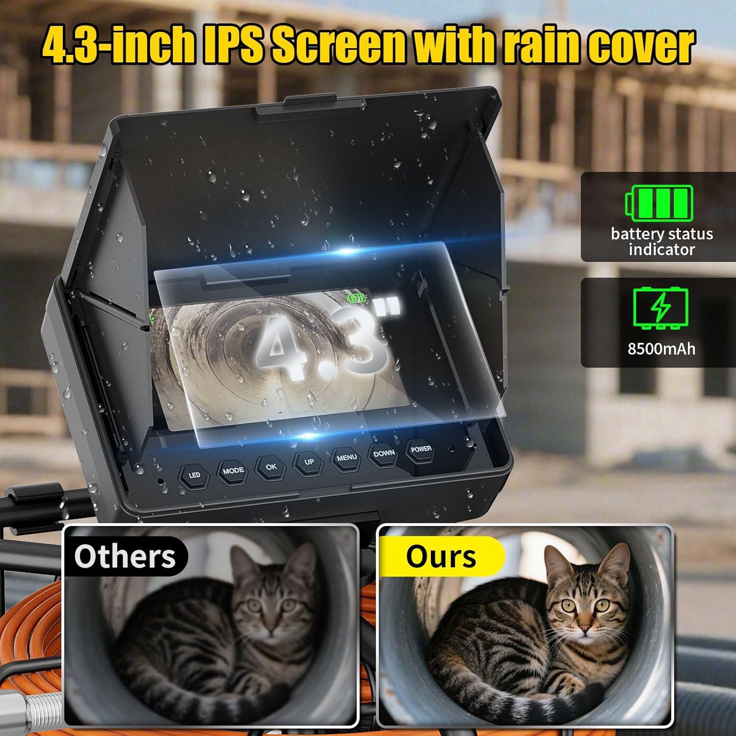 Sewer Camera 100FT/30M Borescopes Plumbing Snake Pipe Inspection Camera DVR & Audio Recorder 23MM with 8500Mah Battery 4.3" IPS Screen 12 LEDs HD 1000TVL 32GB Card (23MM Camera)