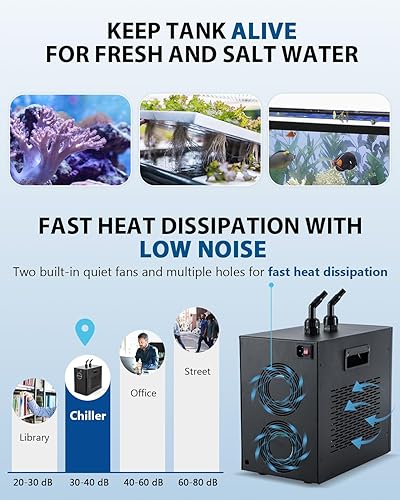 Miniatura 5 de BAOSHISHAN Enfriador de acuario 42gal 110 HP enfriador de agua para sistema hidropónico con compresor Refrigeración Diseño especial silencioso para