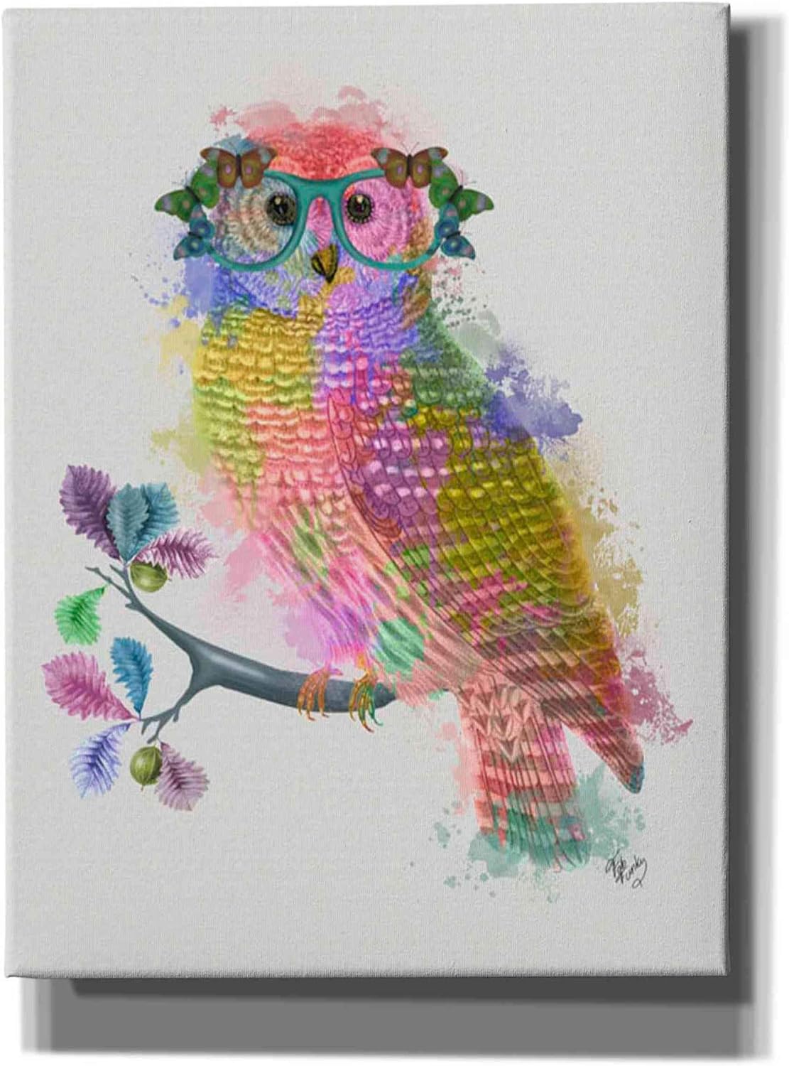 Epic Graffiti 'Rainbow Splash Owl' by Fab Funky Canvas Wall Art, 12"x16"