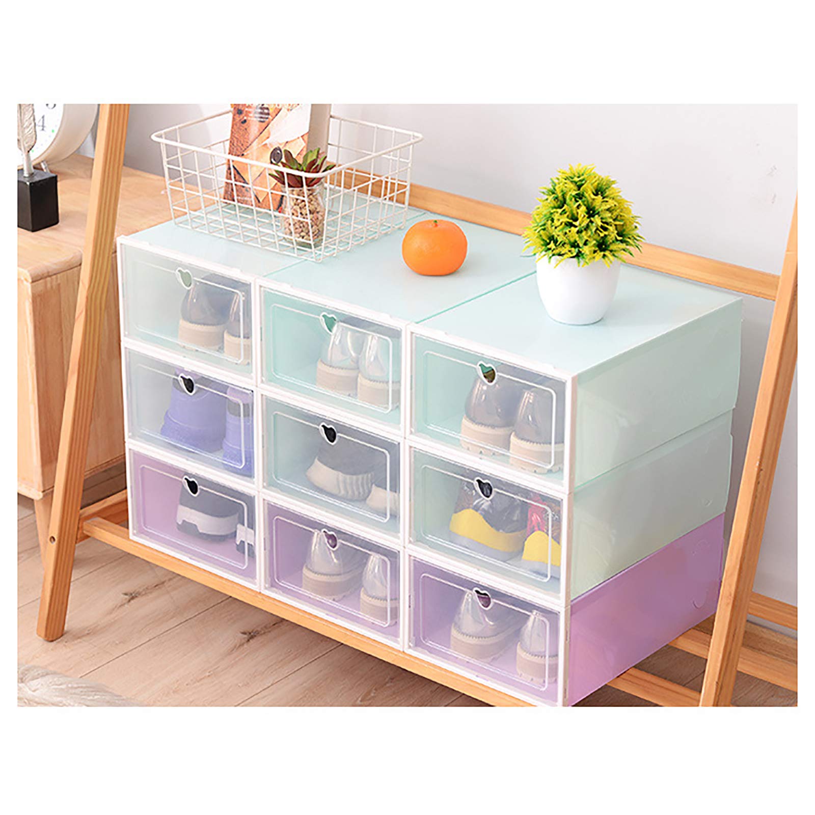 Set di 20 scatole per scarpe trasparenti impilabili in plastica, scatole per scarpe, pieghevoli, 33 x 23 x 14 cm (verde)