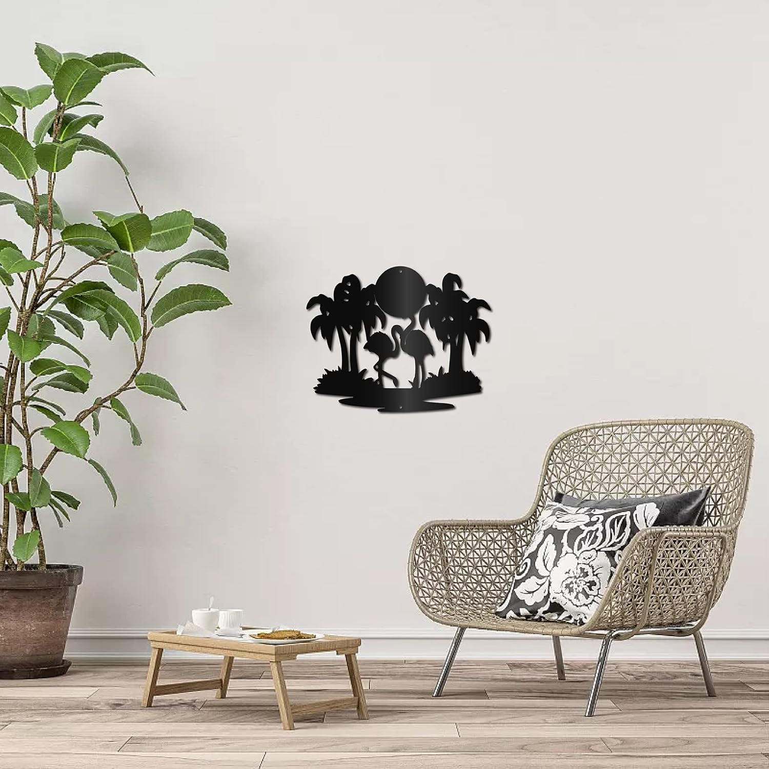 CREATCABIN Flamingo Metal Wall Decor Tree Metal Wall Art Sun Summer Hanging Plaques Ornaments Iron Sculpture Sign for Indoor Outdoor Home Livingroom Kitchen Garden Decoration Gift 11.8 x 9.4 Inch