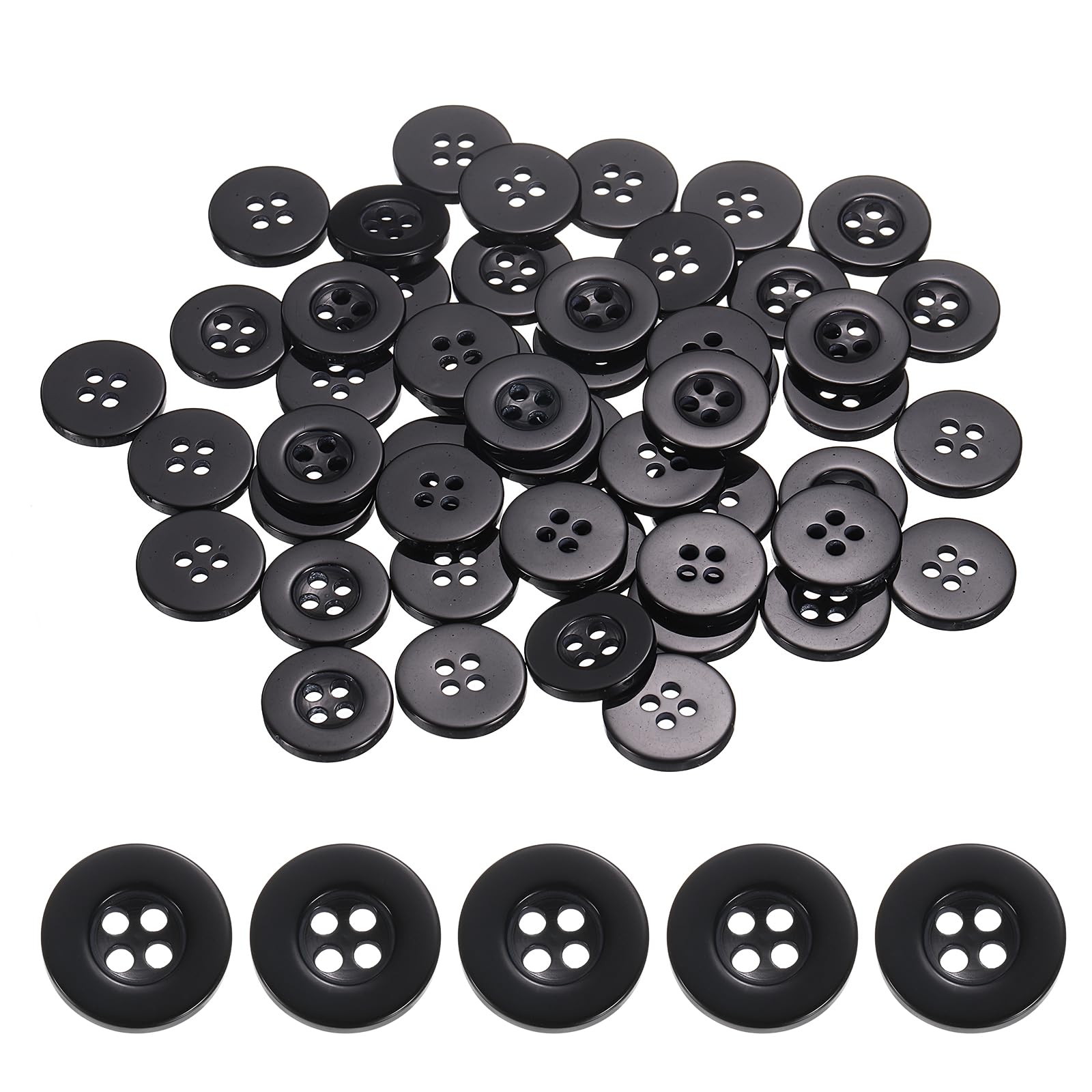 sourcing map 50pcs Sewing Button 15mm (0.59") 4 Holes Resin Round Craft Replacement Buttons for Clothing DIY Crafts Decoration, Black