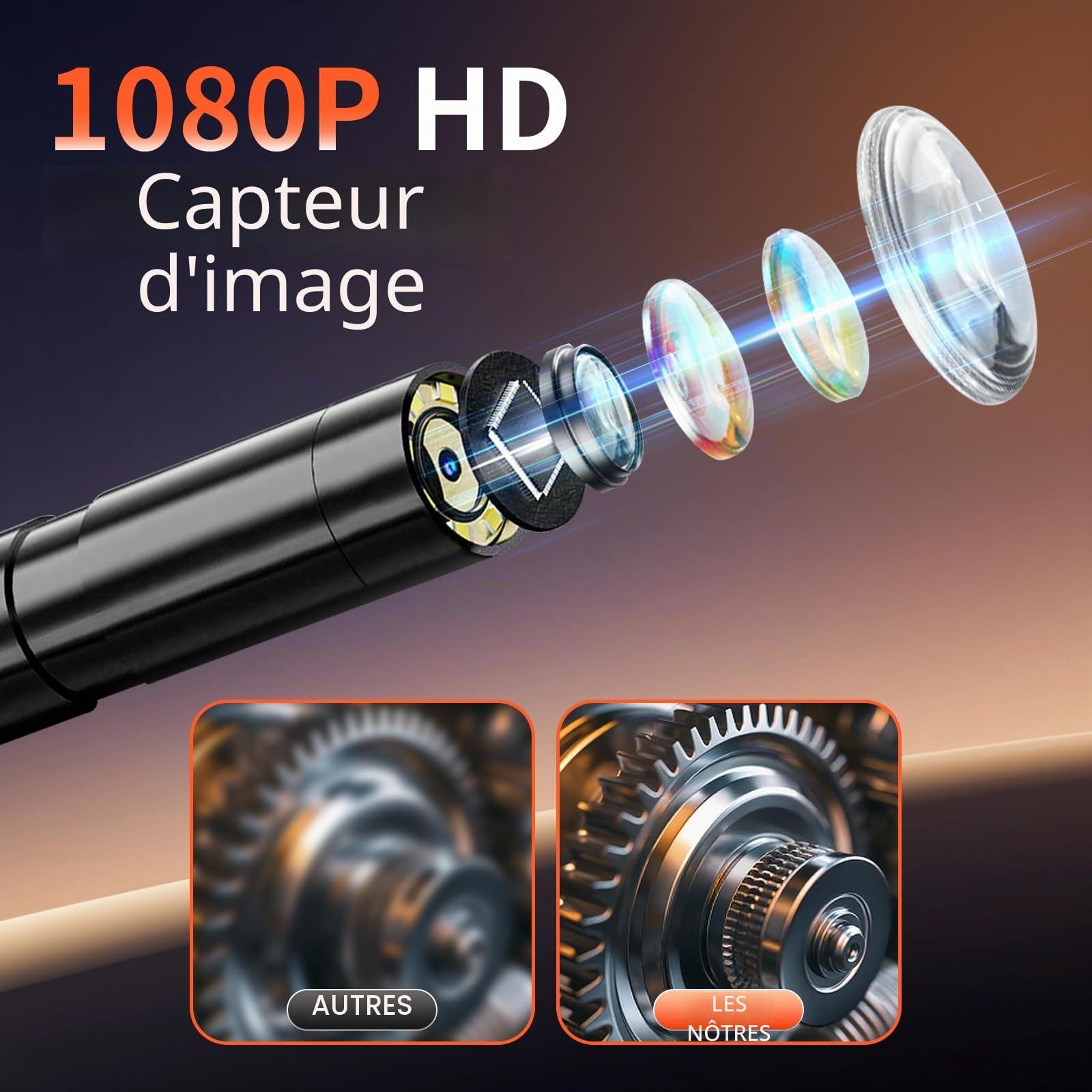 Caméra Endoscopique 10M, Hopefox 1080P HD Ecran IPS 4,3 Pouces Endoscope Camera, IP67 Caméra Inspection Canalisation, Câble Semi-Rigide, 8 LED Réglables, Gadget pour Mécanique Auto/Plomberie