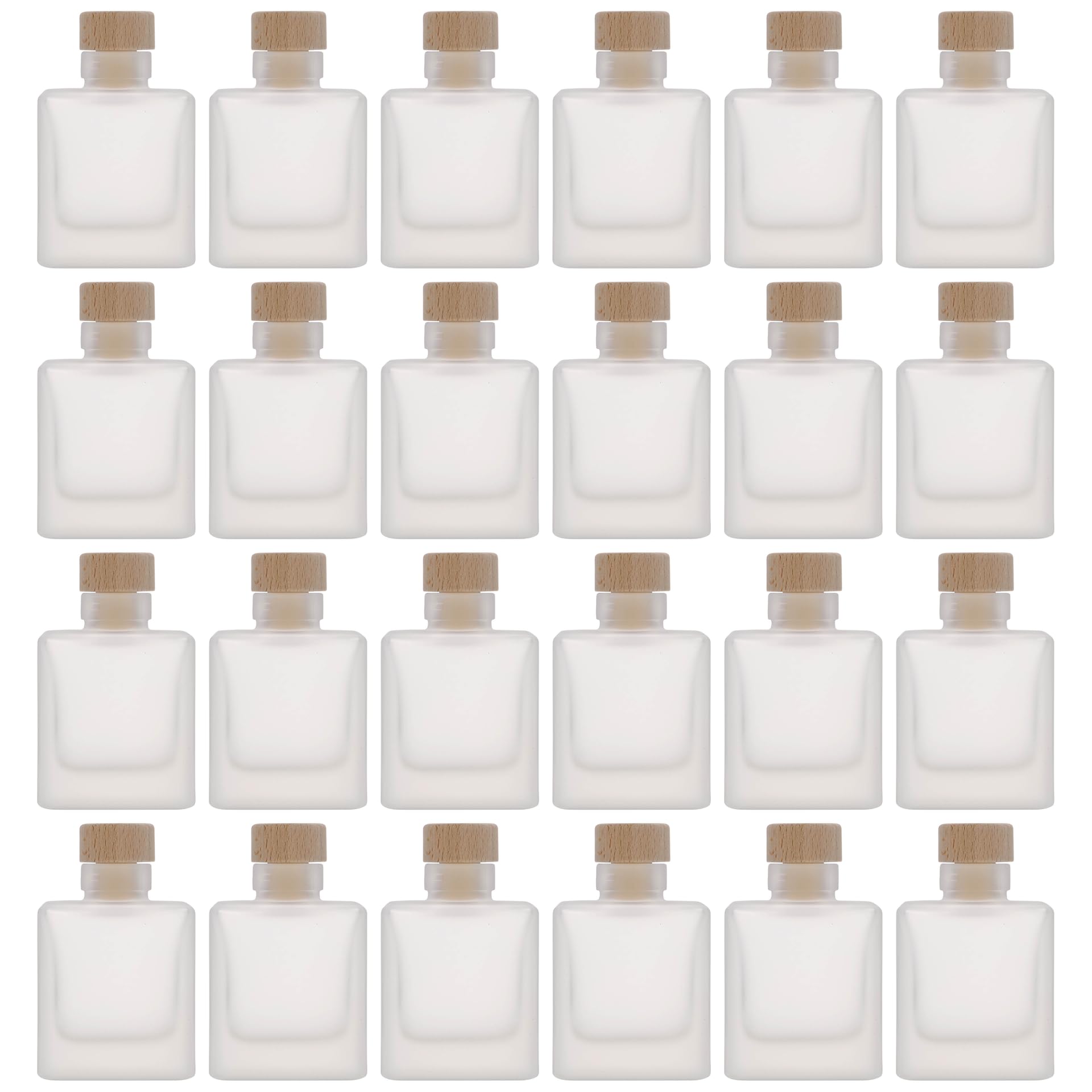 Zestaw 24 szklanych butelek Cube 100 ml mrożonych kwadratowych z korkiem