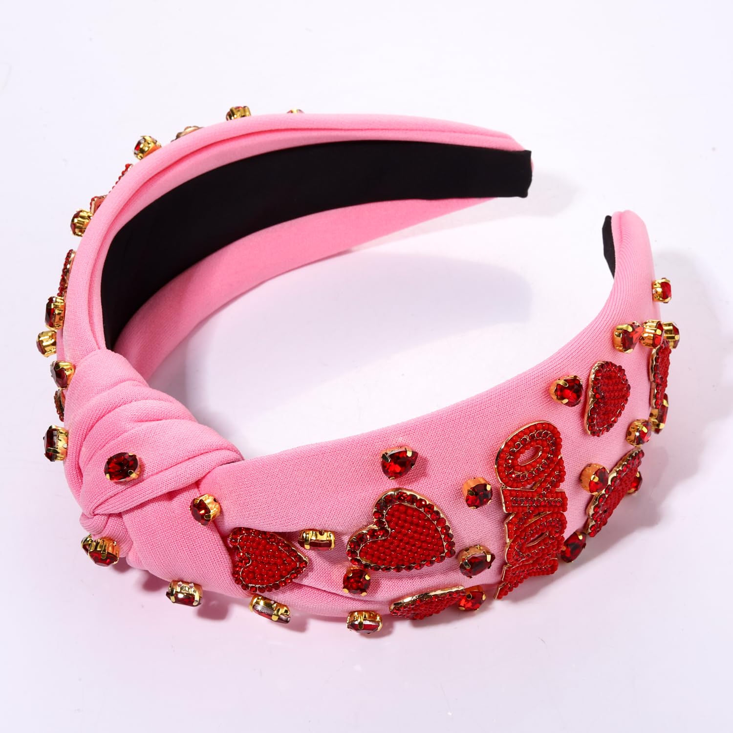 Valentine’s Day Headband for Women Rhinestone Heart Headbands Red Pink Crystal Knotted Headband Valentine’s Day Hair Accessories Gifts (XO) - Image 4