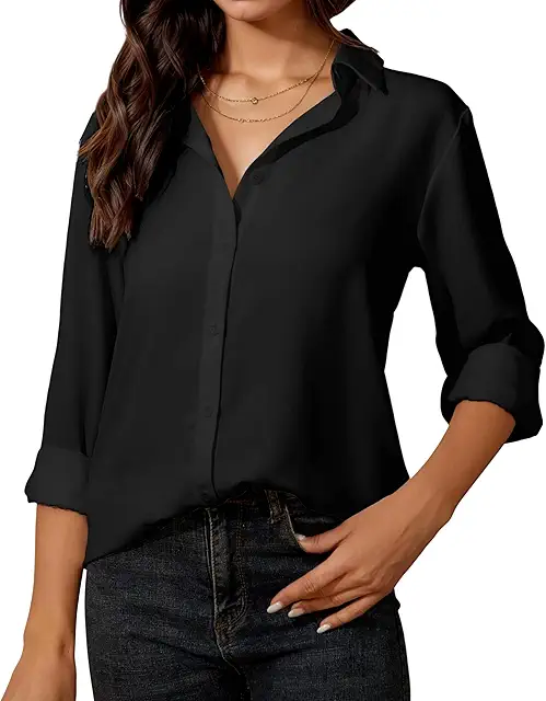 Damen Bluse mit V-Kragen - Elegante Button-Down Hemdbluse für Büro und Freizeit