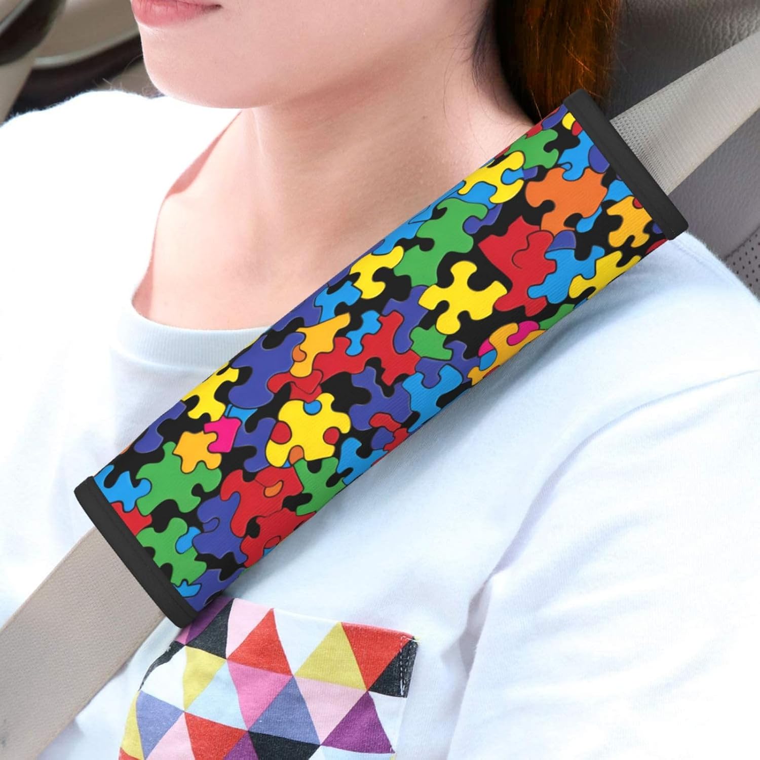 Colorful Autism Awareness 2 PCS Car Seat Belt Pad Cover for Adults, Suitable for Car Seat Belt Backpack Shoulder Bag