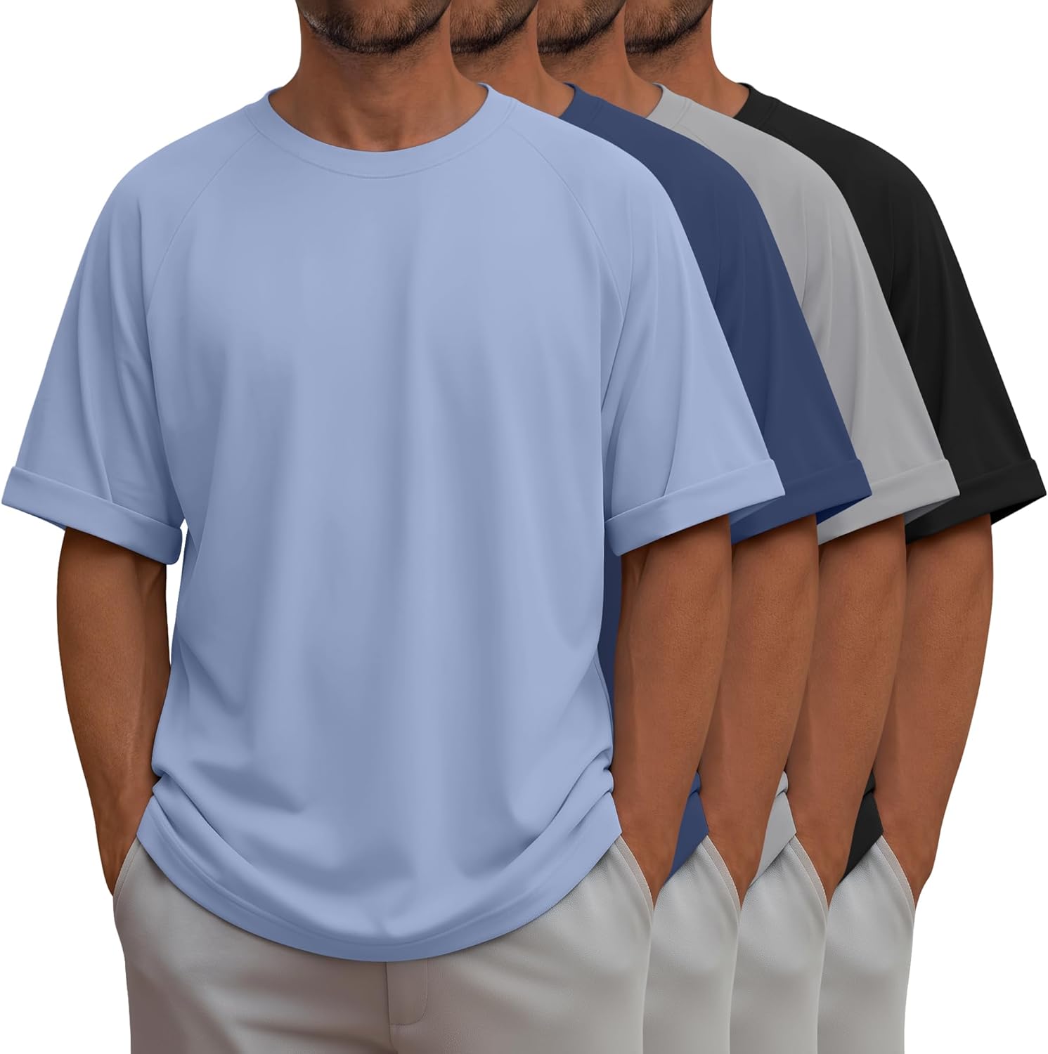 4 Pack Oversized Shirts for Men Gym Short Sleeve T-Shirts Casual Workout Raglan Sleeve Tees Loose Fit Crewneck Top