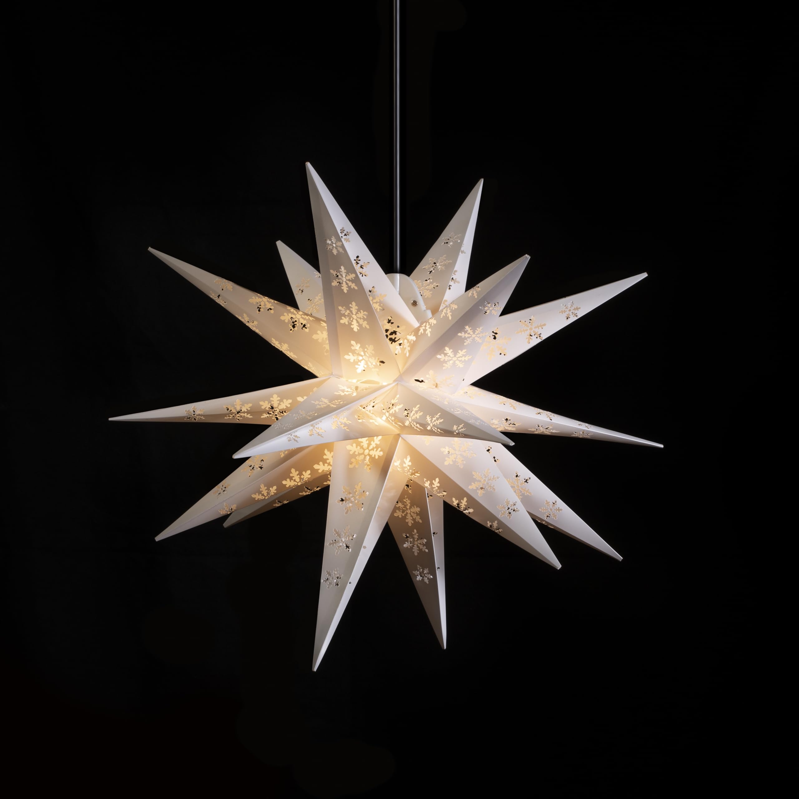 Sterntaler Dekostern | Weihnachtsstern mit Schneeflocken Design | Faltstern | Weiß | 55cm | Außen | Glühbirne | Netzstecker