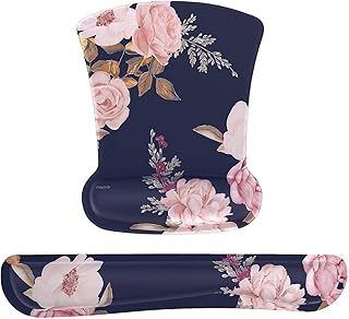 مسند معصم لقاعدة الماوس وقاعدة الكيبورد بتصميم فاوانيا مطاطي مريح لتقليل الالم وتسهيل الطباعة بكوشن من قماش نيوبرين وميموري فوم مرتفع للمنزل/المكتب من موسيسو، ازرق