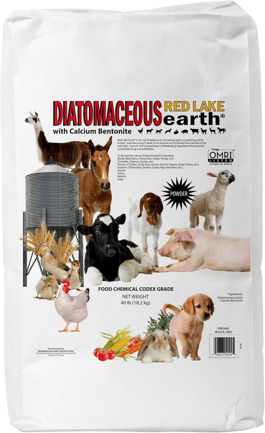 Progressive Planet Red Lake Earth Animal Feed Additive, 40Lbs - Natural Diatomaceous with Calcium Bentonite for Poultry & Livestock - Prevents Caking, Improves Feed Flow & Maintains Fresh Feed