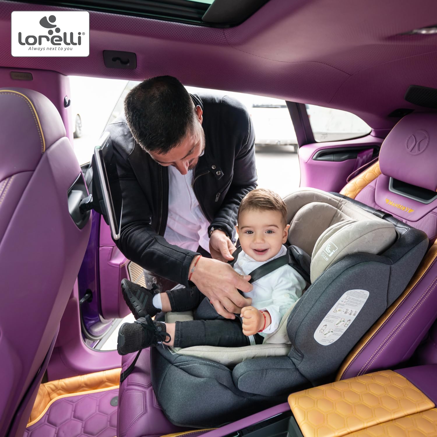 Lorelli Auto Kindersitz Andromeda mit Isofix i-Size, Mitwachsender Autositz für Kinder von 76-150 cm, Babysitz, Autokindersitz, Einstellbare Kopfstütze, 5-Punkt-Sicherheitsgurt, hellgrau