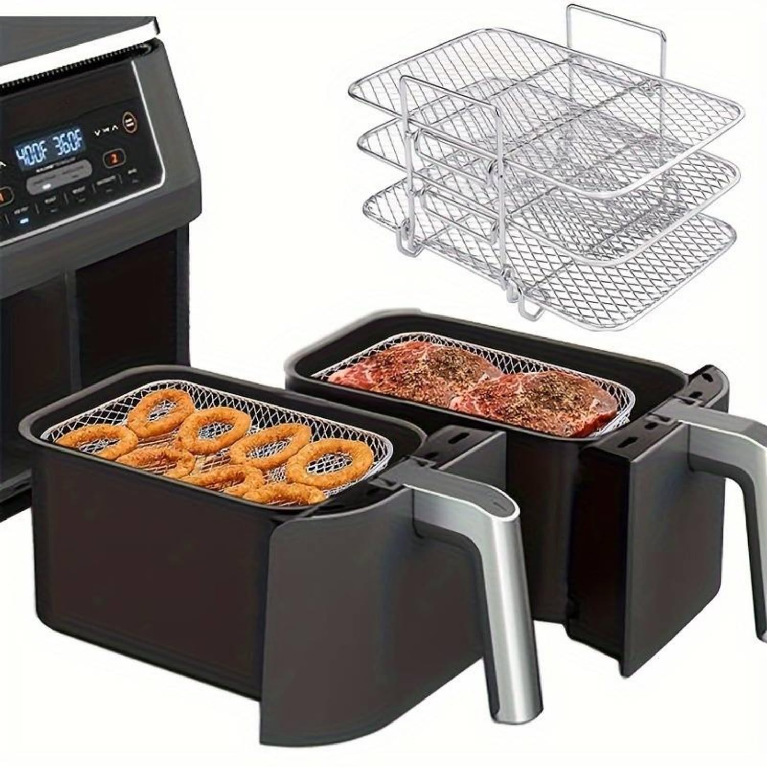 GreenMingle Air Fryer Racks for Ninja Dual, Three Layer Stainless Steel ...