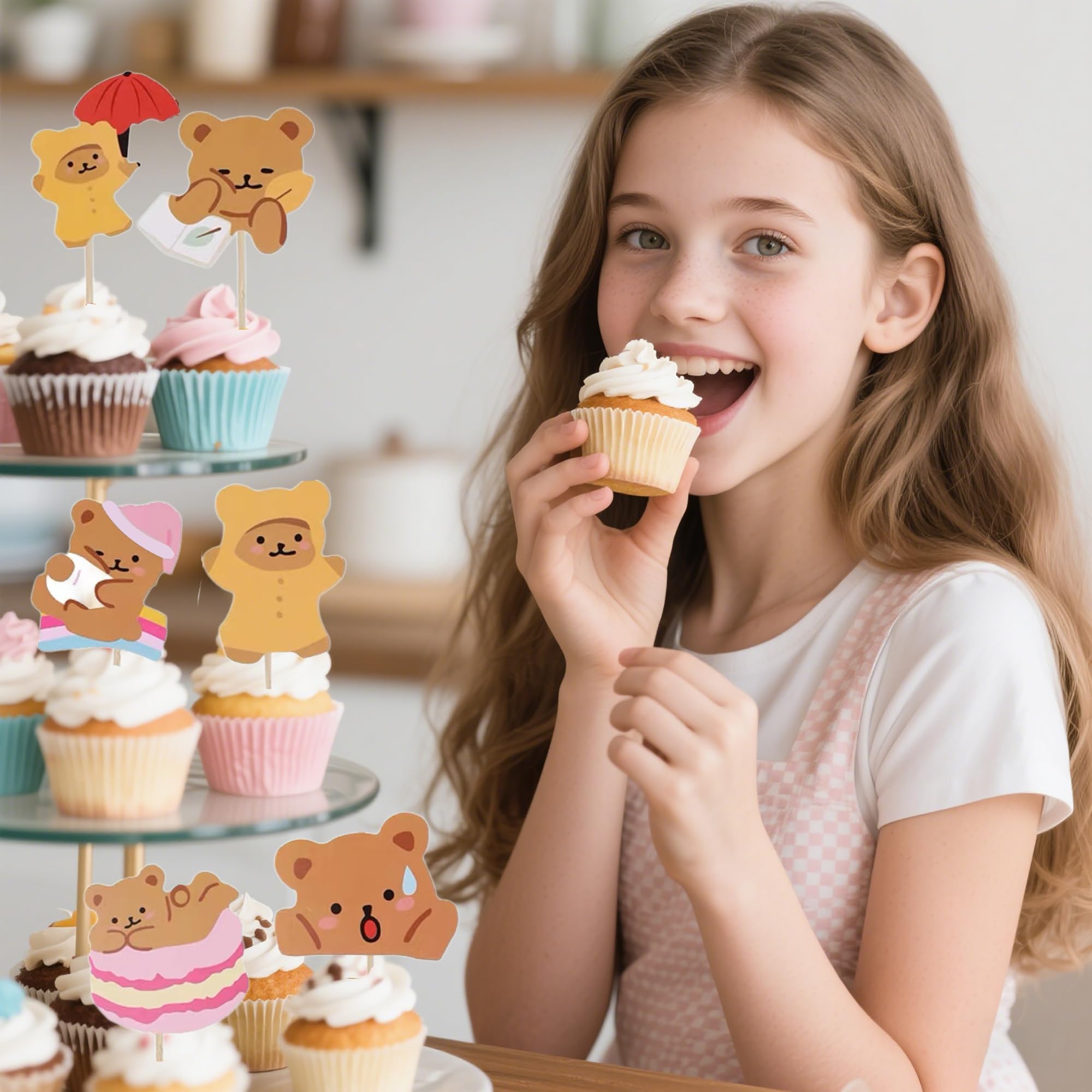 16-Piece Bear Cake Toppers - Cute Paper Bear Decorations for Boys and Girls Birthday Party Cakes