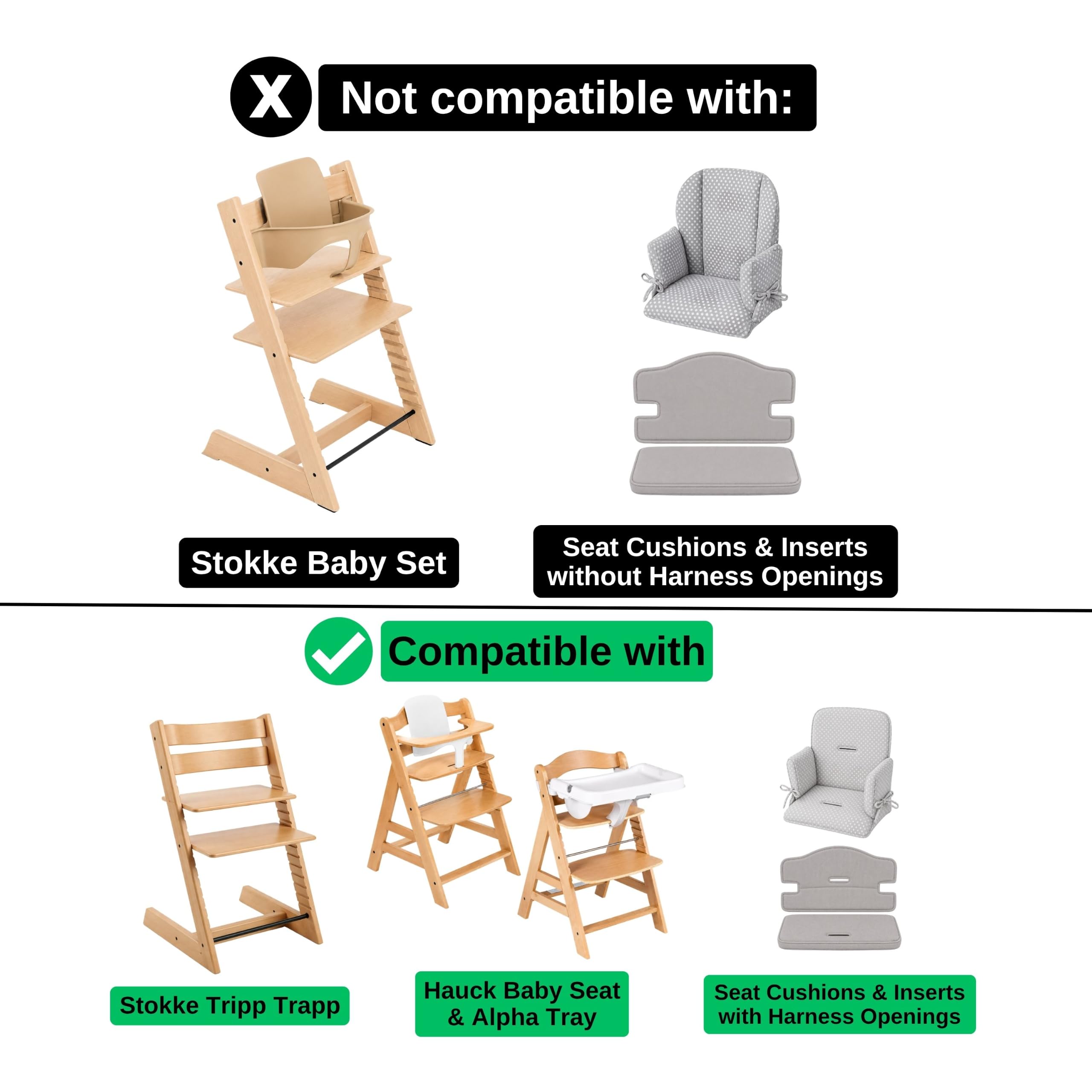 5 Point High Chair Harness, 1 Set, Compatible with Hauck Alpha, Beta, Stokke Tripp Trapp, Roba, UVM, Black, Belt System with Chest Clip Baby Products