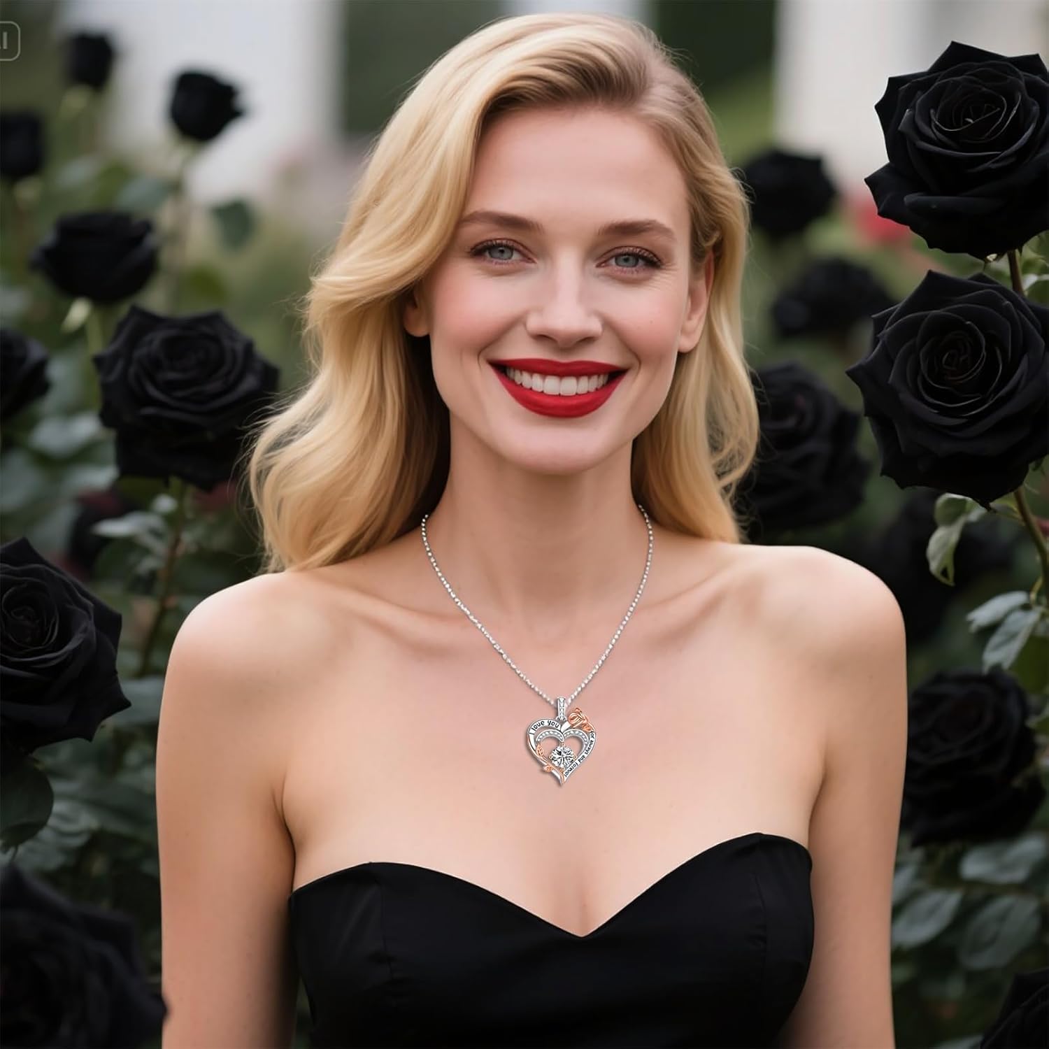 Rose Birthstone Heart Necklaces for Women S925 Sterling Silver I Love You Jewelry Gift for Women Birthday Wedding Anniversary, Mother’s Day Gifts for Mom, Mother, Wife, Girlfriend with Birthstone Pendent Necklace