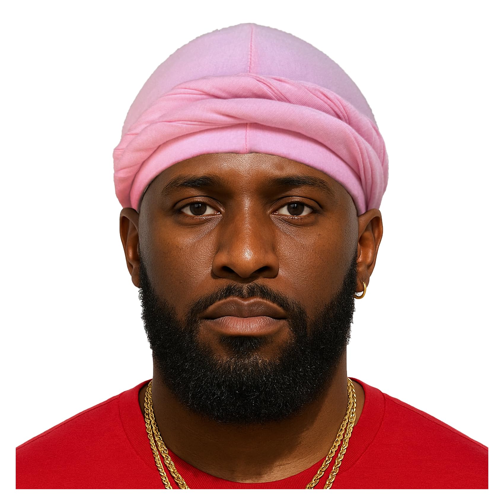 Halo Turban Durag for Men &Women, Pre-Tied Skull Cap, Hair Loss Hat Silk-Lined Headwraps, Sleeping Bonnet(L-Pink)