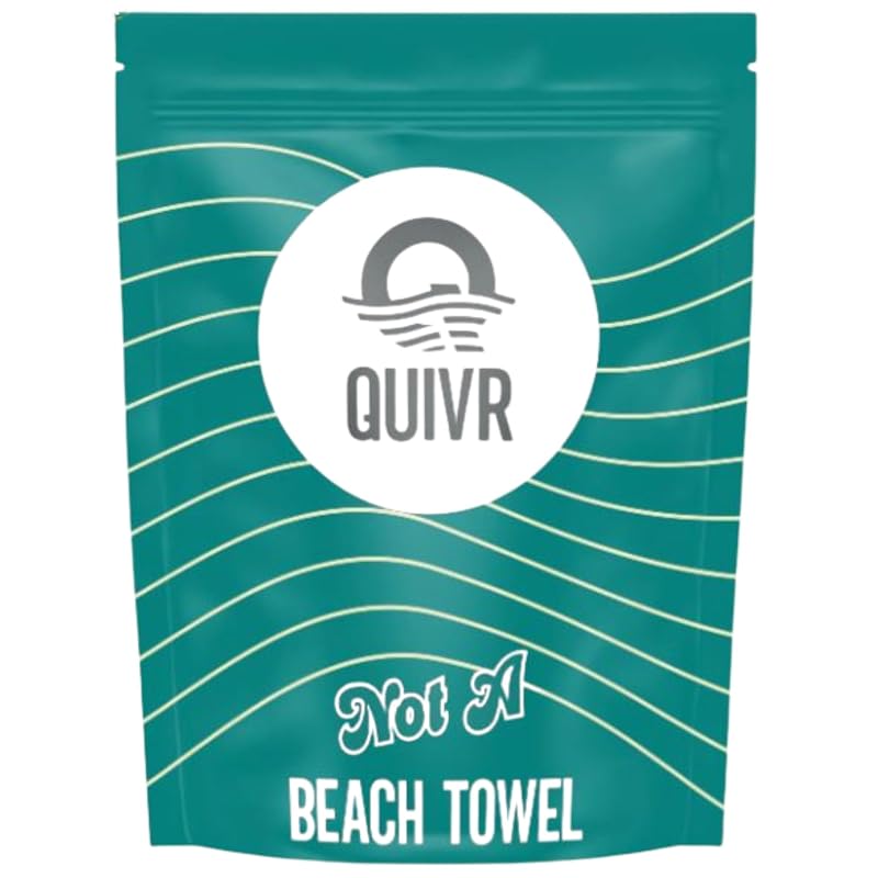 QUIVR Not a Beach Towel Toalha de Secagem Automotiva de Microfibra 1080 GSM, Sem Bordas, Turquesa Listrada, 78,7 x 71,1 cm