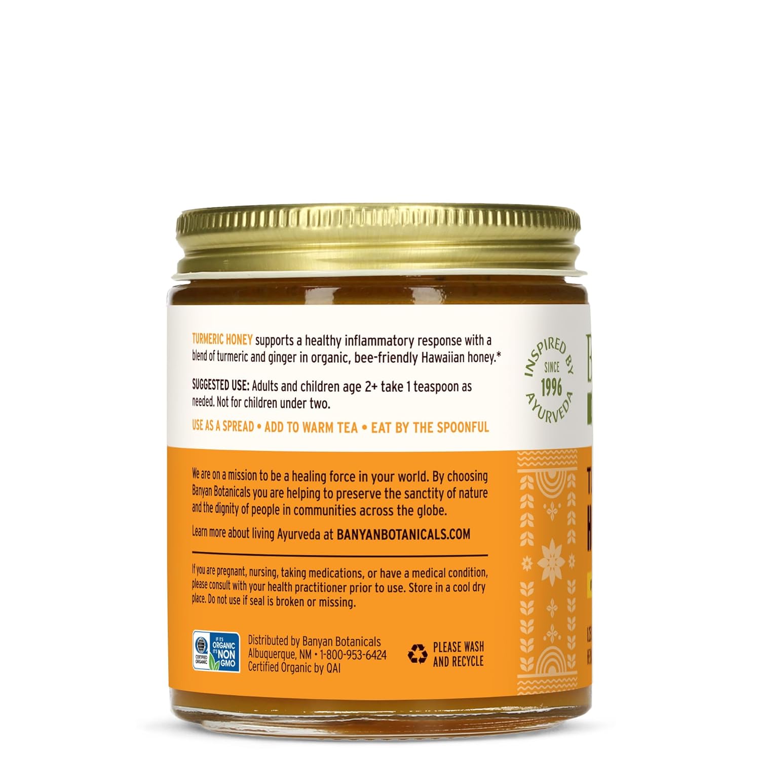 Banyan Botanicals Turmeric Honey – with Turmeric ­­and Ginger – Delicious Superfood Herbal Honey for Adults & Kids – 8.25 oz – Raw & Unfiltered, Pollinator-Friendly, Sustainably Sourced