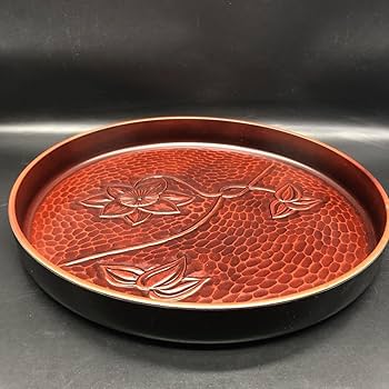 Amazon.co.jp: お盆 トレー 丸盆 鎌倉彫 鉄仙 漆器 伝統工芸 茶道具