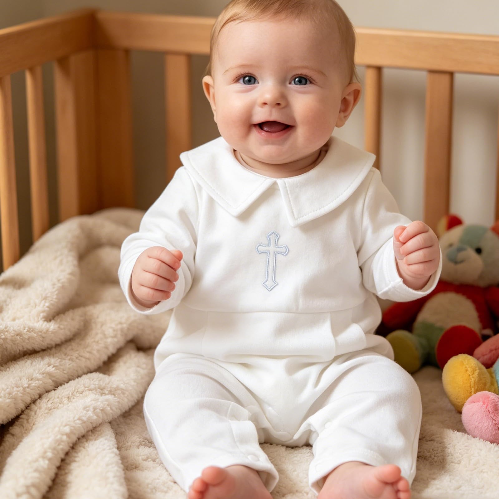 OUNONA Conjunto de ropa white para bautizo de bebé niño: mono formal de manga corta para bautizo de recién nacido, con babero y gorro para eventos religiosos de verano. Talla 59 cm.