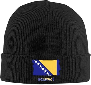 Beanie Knit Hat Bosnia Bosnian Flag Skull Cap Unisex Winter Warm Beanie Woolen Hats Lightweight Soft Elastic Force Cuffed Cap for Man Women Black